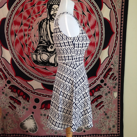 Divided Geometric Print Black & White Skater Dress - Picture 2 of 7